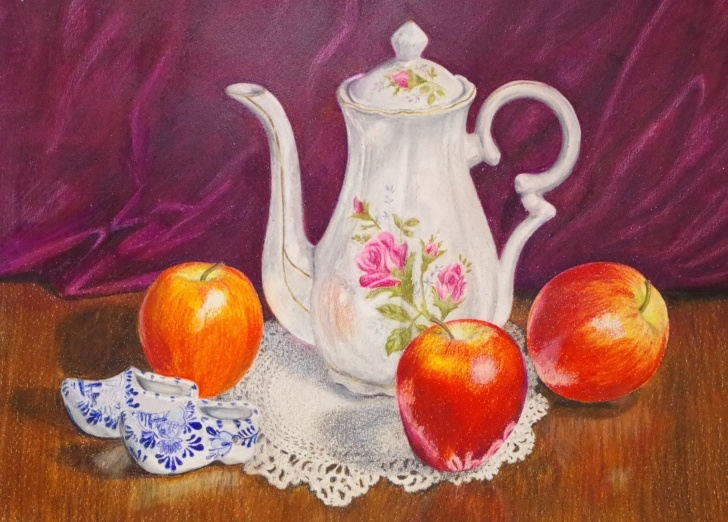 Amazing Colored Pencil Still Life Techniques for Beginners Colored Pencil Still Life Of Apples With Tea Pot. Catherine Thomas Image