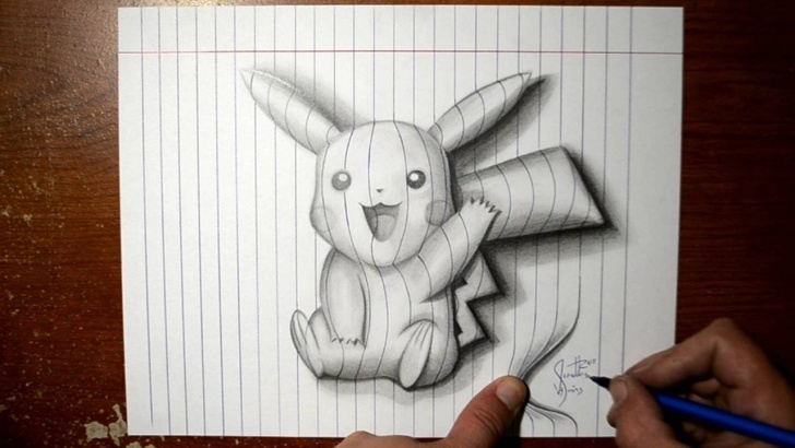 Amazing Pikachu Pencil Drawing Simple How To Draw Pikachu - Line Paper 3D Trick Art Images