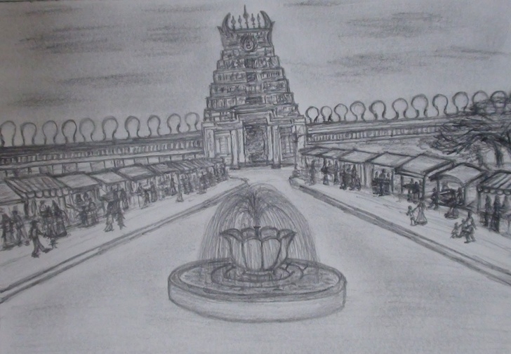 Amazing Temple Pencil Drawing Tutorials Graphictouch: Temple Pencil Sketch Pic