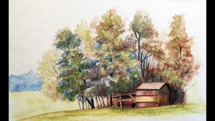 Amazing Watercolor Pencil Landscape Techniques Landscape With Watercolor Pencils - Excerpts Pic