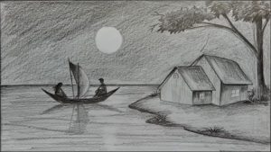 Awesome Pencil Drawings Step By Step Simple How To Draw Moonlit Night With Pencil Step By Step Photo