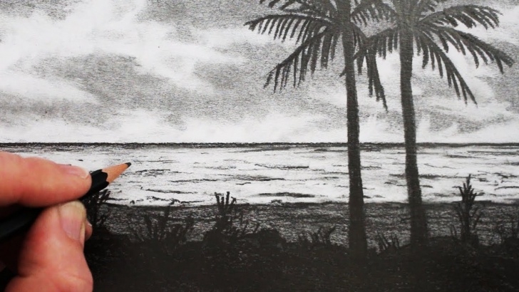 Best Beach Pencil Drawing Lessons How To Draw A Beach: Pencil Drawing Step By Step Photo