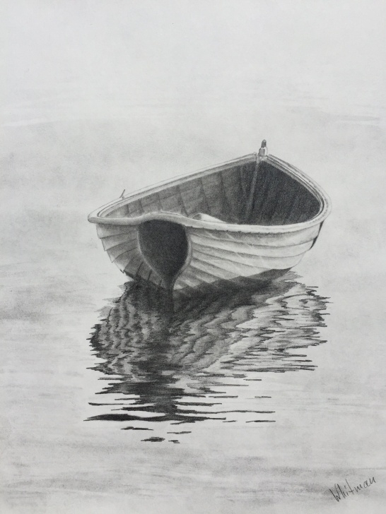 Best Boat Pencil Sketch for Beginners $90 Row Boat Reflections Sketch. Original Art, Pencil Drawing By Picture