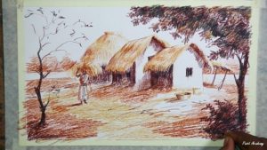 Best Painting With Pencil Colour Tutorials Colored Pencil Painting | Village Landscape Image