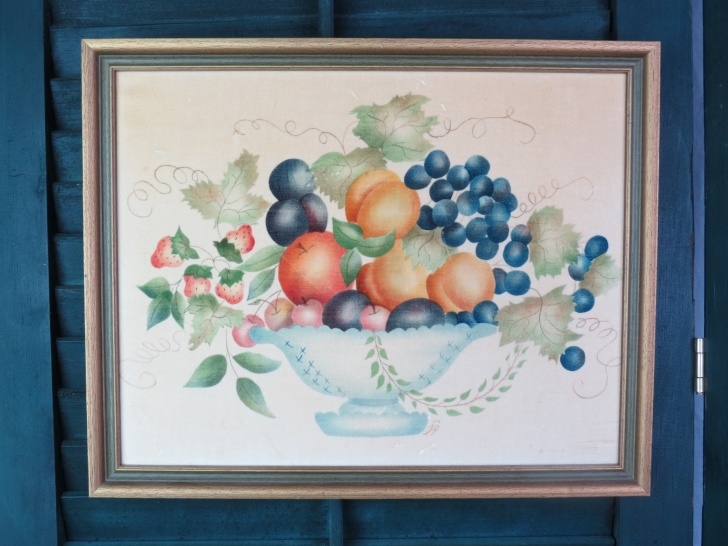 Best Theorem Painting Supplies Courses Original Vintage Theorem Painting Of Fruit Still On Velvet Signed P.p. , Folk Art Theorem Painting On Velvet Pic