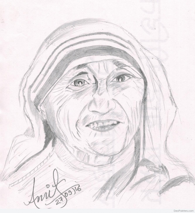 Excellent Mother Teresa Pencil Sketch Courses Pencil Sketch Of Mother Teresa | Desipainters Photos