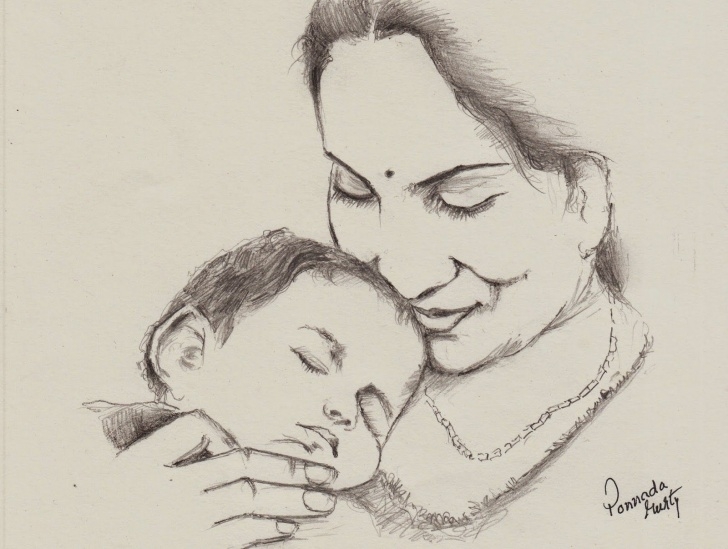 Fascinating Mother And Son Pencil Drawing Ideas Indian Mother - Pencil Sketch - Happy Mother's Day | Crtezi In 2019 Pic