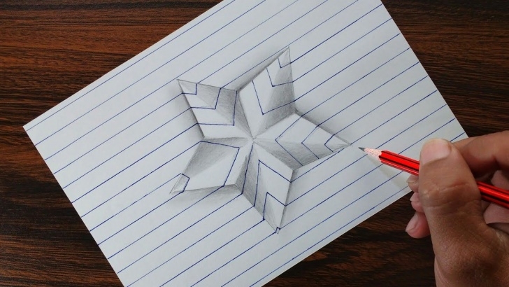 Fascinating Simple 3D Drawings On Paper With Pencil Techniques for Beginners Very Easy!! 3D Star On Line Paper - Trick Art Drawing Photo