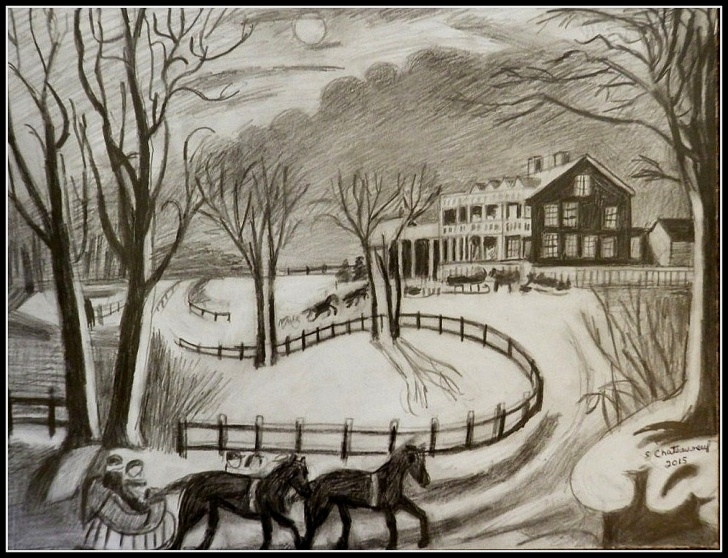 Fascinating Winter Pencil Drawings Techniques for Beginners Black & White Pencil Drawing Of Currier & Ives Winter Scen… | Flickr Image
