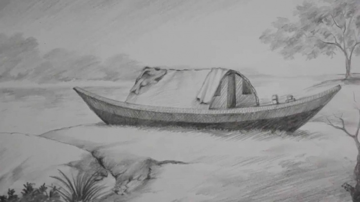 Fine Pencil Shading Painting Free Pencil Shading Tutorial | How To Draw A Boat & A Riverside Landscape Pic