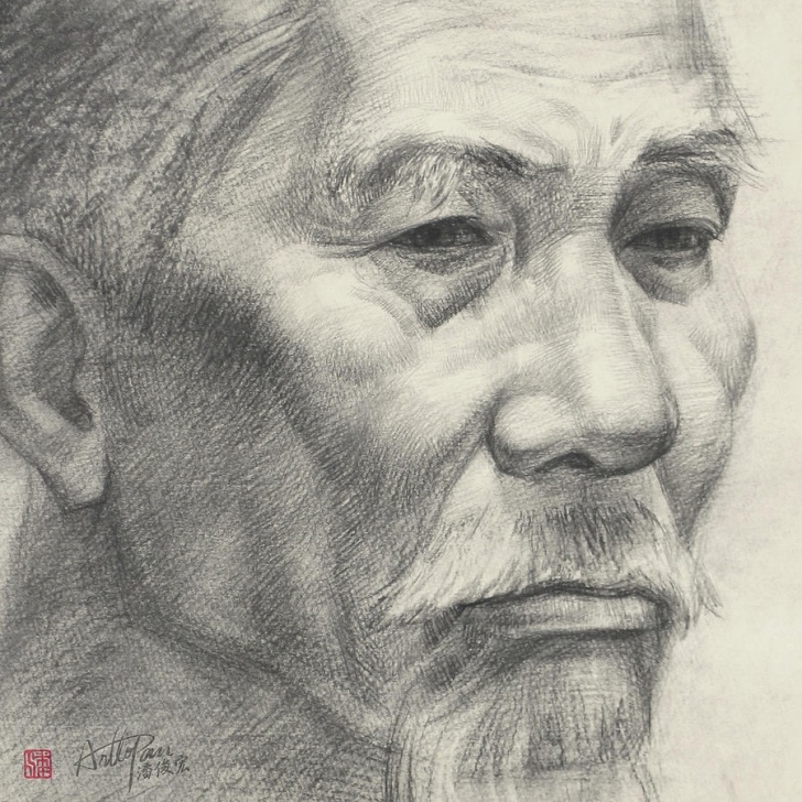 Fine Realistic Pencil Art Step by Step Bearded Old Man's Head Portrait-Part-Arttopan Drawing-Portrait Realistic Carbon Pencil Sketch By Artto Pan Pics