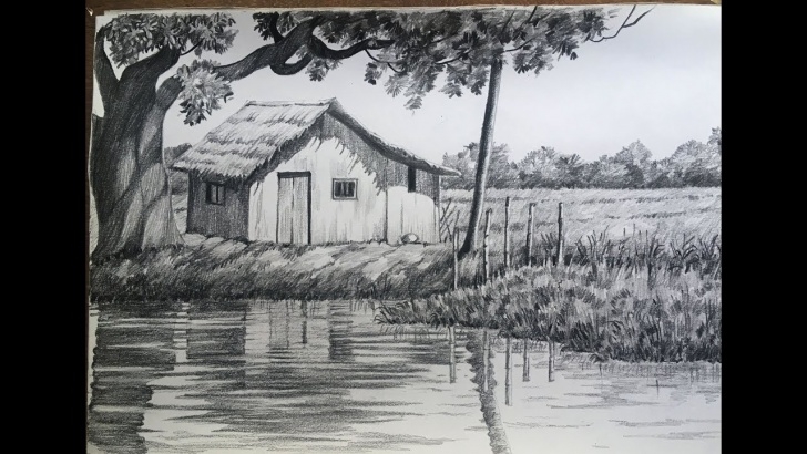 Fine Shading Drawing Of Scenery Courses Landscape Drawing In Pencil | Village Scenery | Easy - Paintingtube Picture