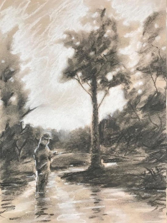 Good Charcoal And Pastel Drawings Courses Fly Fishing Art Drawing Charcoal Pastel Original Fisherman River With Tree Landscapes Fine Art Listed By Artist Artettina Sporting Landscape Pics