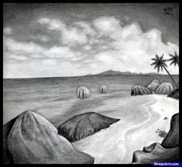 Gorgeous Beach Pencil Drawing Simple How To Sketch A Beach, Draw A Realistic Beach, Step By Step Image