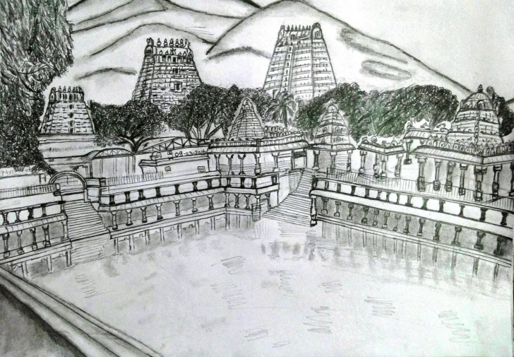 Incredible Temple Pencil Drawing Free Pin By J Elangovan On Pencil Art | Pencil Drawings, Drawings, Pencil Art Pics