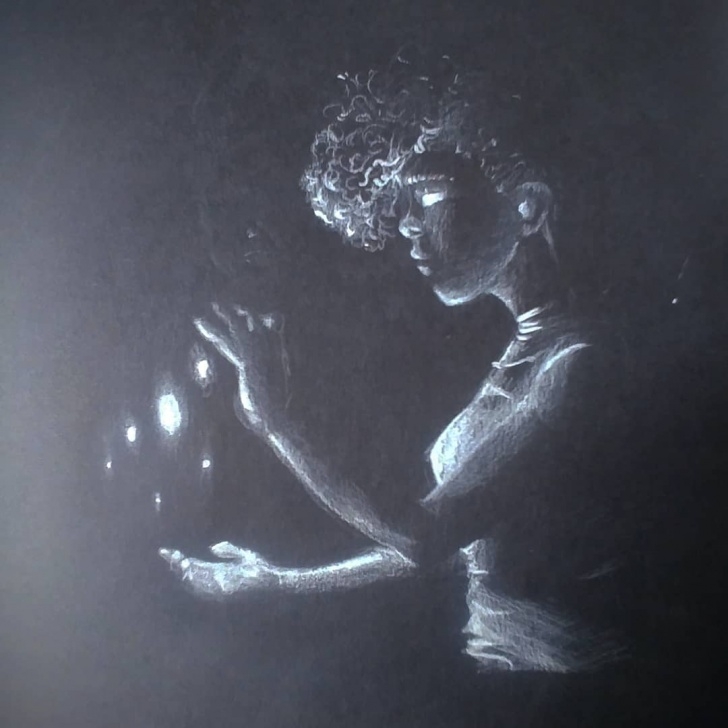 Incredible White Colored Pencil On Black Paper Techniques A Magic Girl. Drawing On Black Paper Using White Color Pencil : Drawing Photos