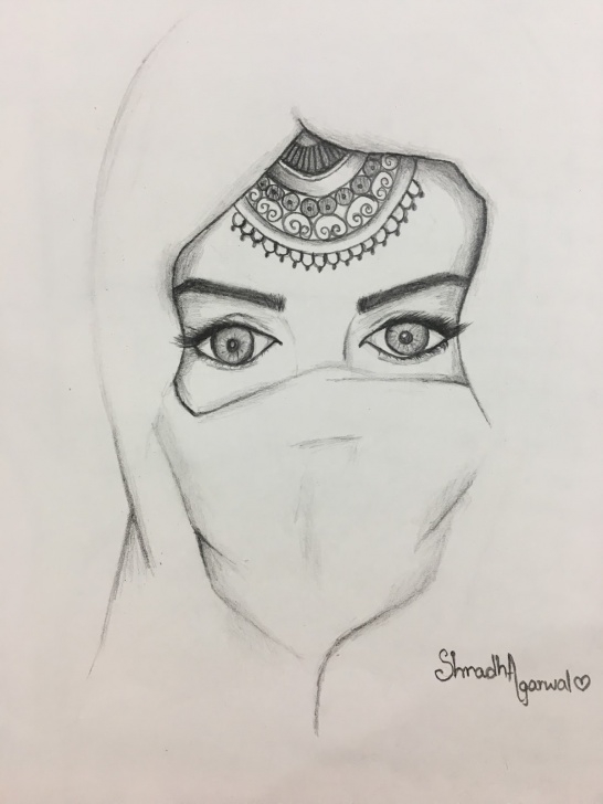 Inspiration Pencil Sketch Of Lessons Woman With 'glittering' Eyes, Wearing 'hijab': Pencil Sketch Pics