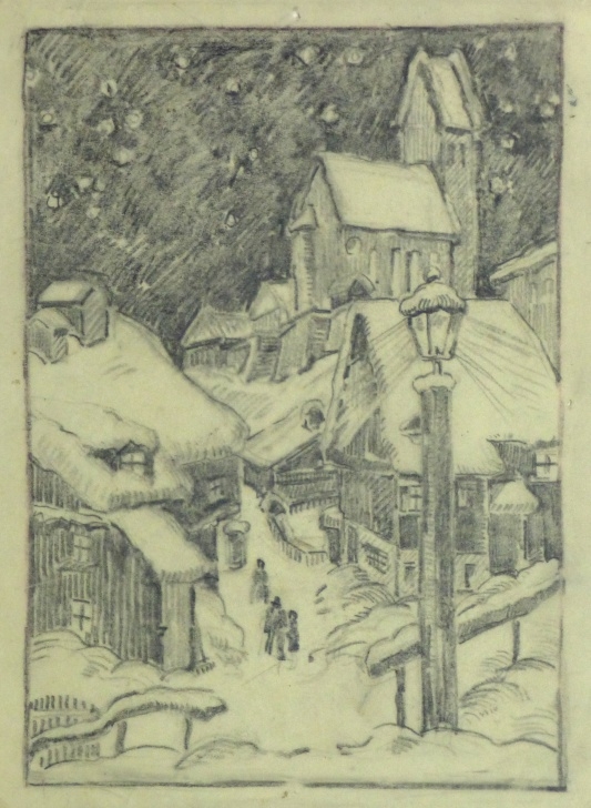 Inspiration Winter Pencil Drawings Courses Pencil Drawing - Winter Village, Circa 1930 Picture