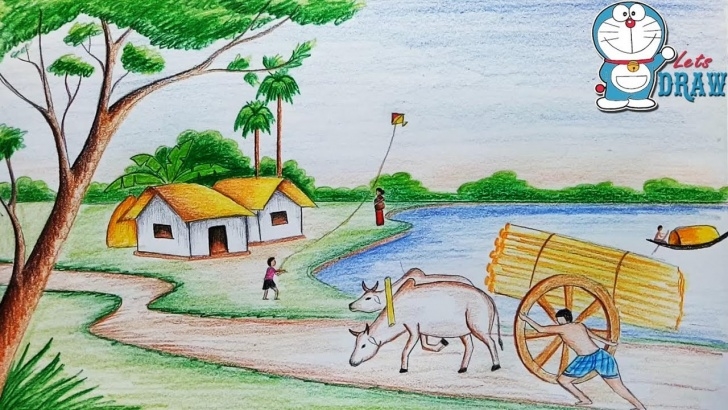 Inspiring Drawing Images Village Ideas How To Draw Village Scenery / Landscape Step By Step Photo