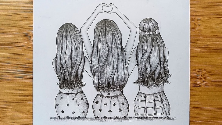 Inspiring Friendship Day Pencil Sketches Simple Best Friends Tutorial With Pencil Sketch//how To Draw Three Friends Hugging  Each Other Picture