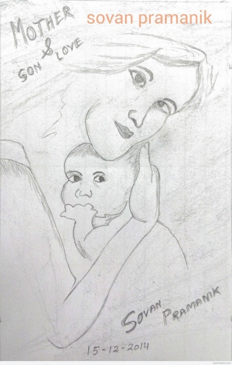 Inspiring Mother And Son Pencil Drawing Simple Pencil Sketch Of Love In Mother And Son | Desipainters Images