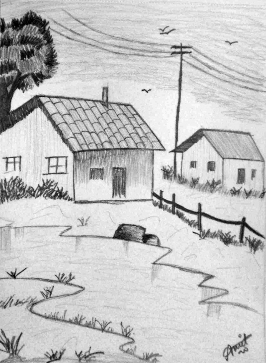 Inspiring Pencil Shading Scenery Easy Easy Pencil Shading Scenery For Kids | Drawing Work Photos