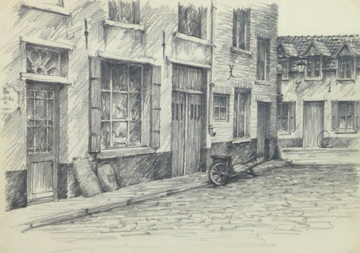 Learn City Pencil Drawing Techniques Pencil Drawing Belgium City Shops, Circa 1950 Photos