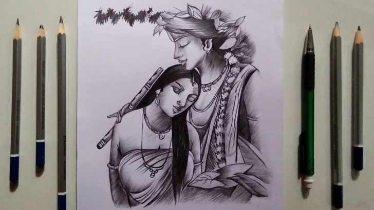 Learn Creative Pencil Drawings Lessons Lord Creative Krishna &amp; Radha Drawing For Beginners || Pencil Sketch Pictures