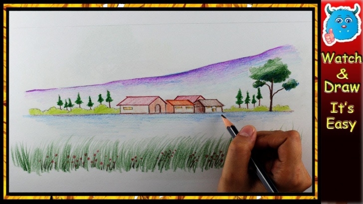 Learn Easy Colored Pencil Drawings For Beginners Easy How To Draw Scenery Of Nature - A Colored Pencil Landscape Drawing Easy For  Beginners Pics