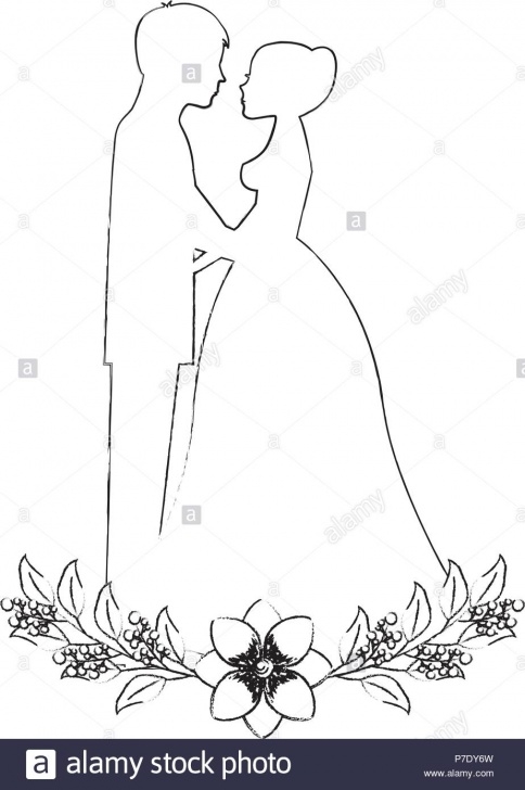 Learn Wedding Couple Sketch Tutorials Elegant Couple Wedding Flowers Decoration Vector Illustration Sketch Pic