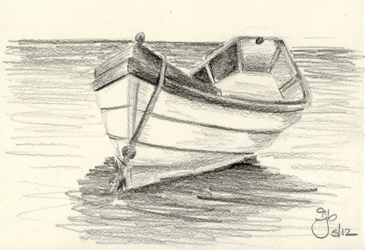 Learning Boat Pencil Sketch Easy Boat On Water - 4X6 - Pencil Study | Art Couture | Pencil Drawings Photos