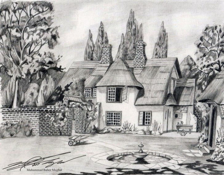 Learning Pencil Sketches Of Nature Scenery Simple House Sketches | Pencil Sketches Of Nature Scenery | Blanks And Pics