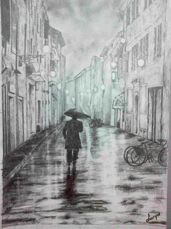 Learning Rainy Day Pencil Drawing Simple Rainy A Rainy Day Drawing Day Street Charcoal Drawing Pencil Image