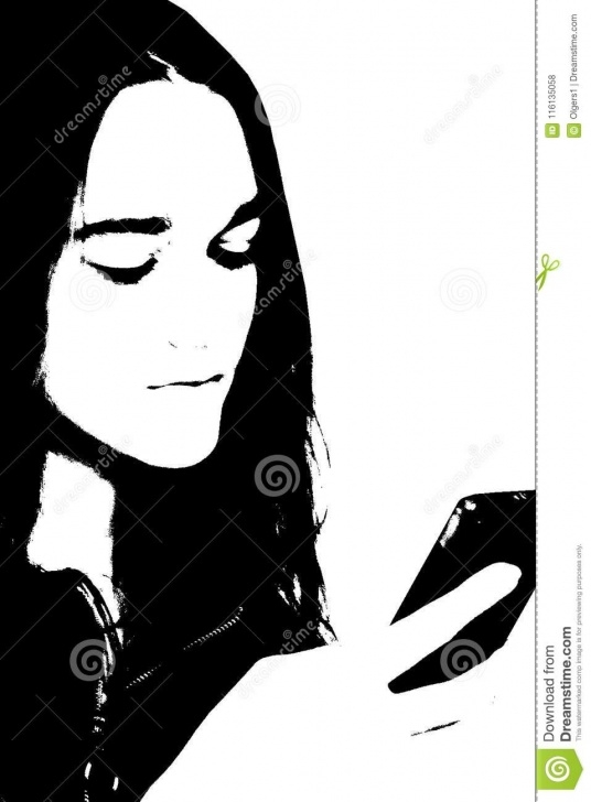 Learning Stencil Art Girl Lessons Black And White Portrait Of Young Girl Stock Illustration Pic
