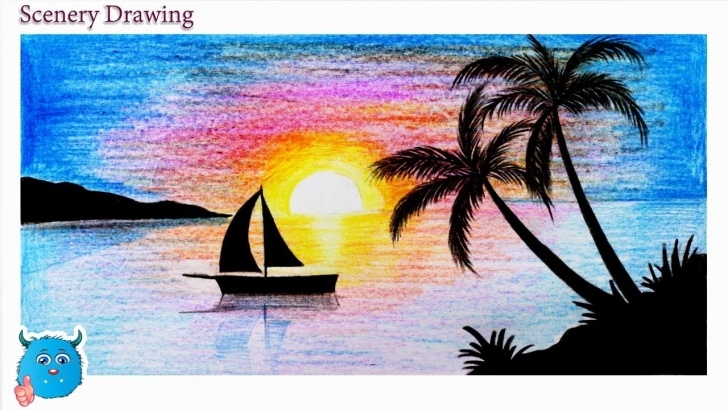Learning Sunset Drawings In Pencil Tutorials Sunset Scenery Drawing In Pencil For Beginners Step By Step Image