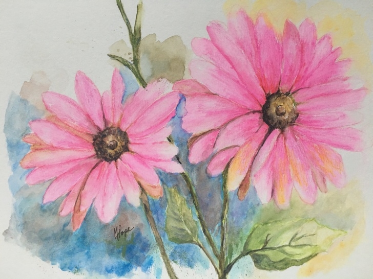 Learning Watercolor Pencil Flowers Tutorials Watercolor Pencil Flowers/watercolor Pencils/pink Flowers/home Decor/floral Watercolor/8 X 10/watercolor Pencil Painting/floral Painting Photo