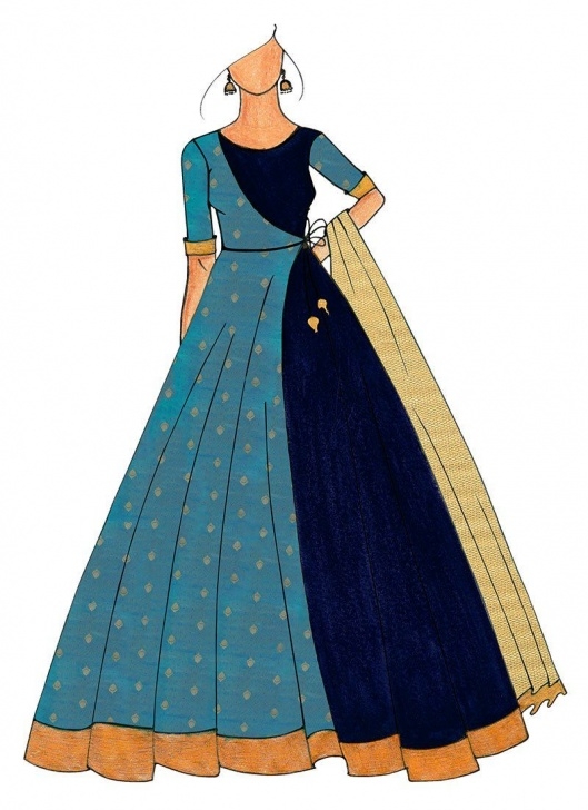 Marvelous Anarkali Dress Pencil Sketch Step by Step A Full Length Blue Jacket Style Anarkali | Ethnovogue By Cbazaar In Image