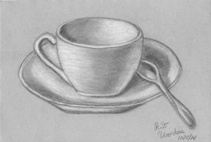 Marvelous Cup And Saucer Pencil Drawing Ideas Cup And Saucer, Drawn With Graphite Pencil, Charcoal And White Photo