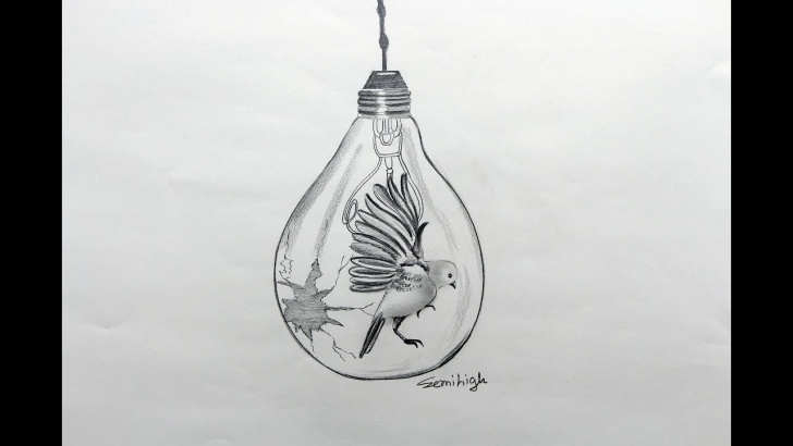 Marvelous Light Bulb Pencil Drawing Free How To Draw A Bird In Light Bulb | Pencil Sketch Images