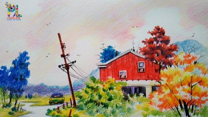 Marvelous Scenery Colour Pencil Drawing for Beginners How To Draw A Sketch And Colored A Landscape For Beginners With Color Pencils Picture