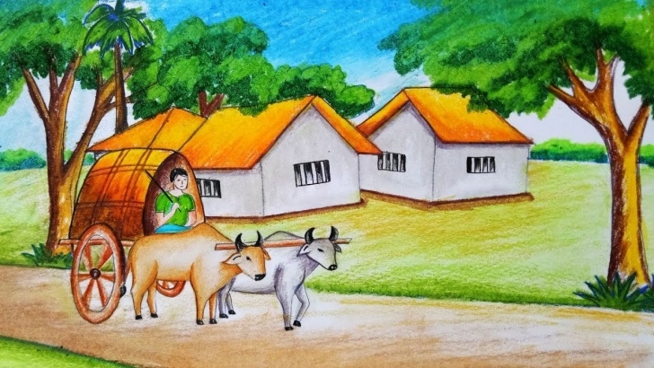 Nice Bullock Cart Pencil Drawing Tutorial How To Draw Scenery Of Bullock Cart With Oil Pastel.step By Step Photo