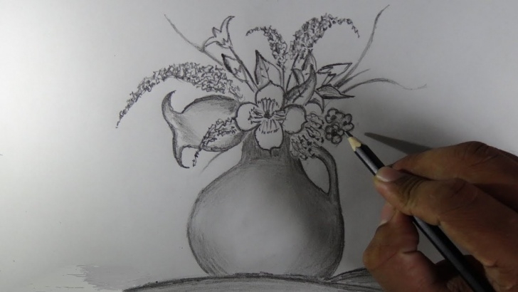 Nice Flower Vase Pencil Shading Simple How To Draw A Flower Vase - Pencil Drawing Picture
