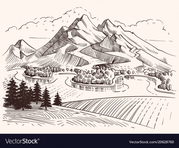 Nice Mountain Pencil Sketch Tutorials Pencil Drawing Mountain Landscape Cartoon Sketch Picture