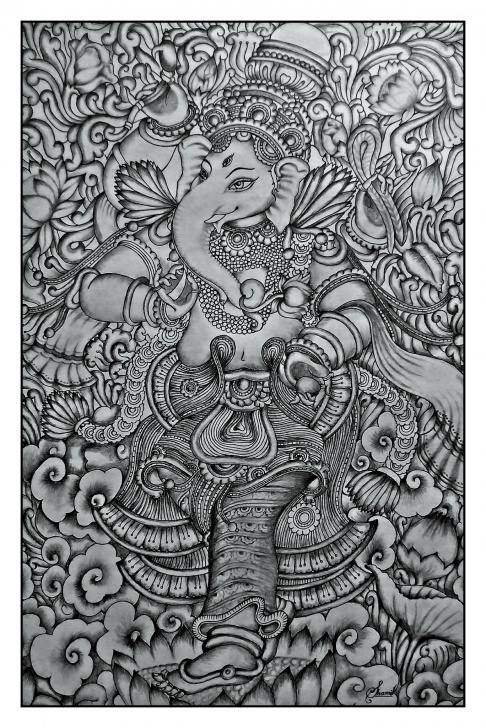 Nice Mural Pencil Drawings Techniques Kerala Mural Ganesha Pencil Drawing By Shamilart | Kerala Murals In Pics