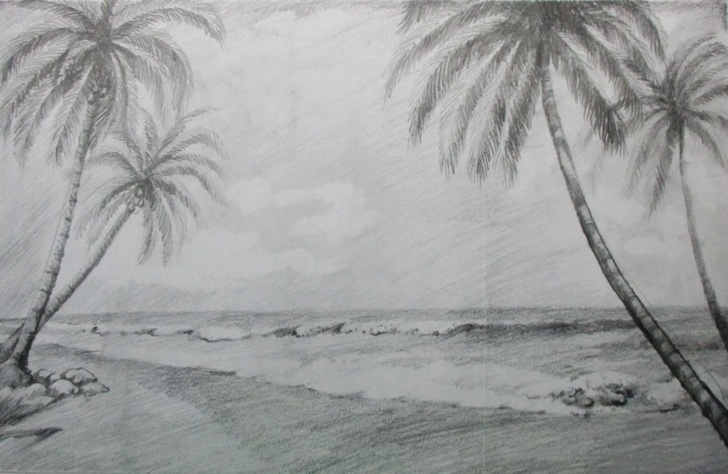 Outstanding Beach Pencil Drawing Techniques Beach Landscape Sketch At Paintingvalley | Explore Collection Of Images