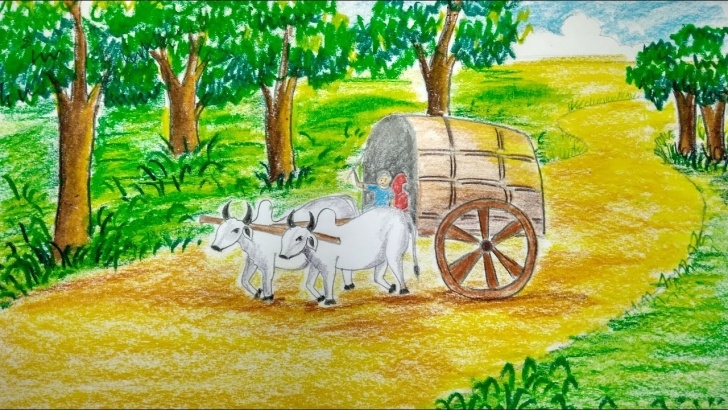 Outstanding Bullock Cart Pencil Drawing Courses How To Draw A Scenery Of Bullock Cart Step By Step Picture