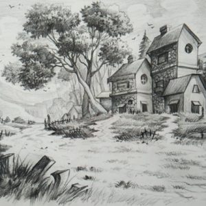 Landscape Drawing With Pencil Shading