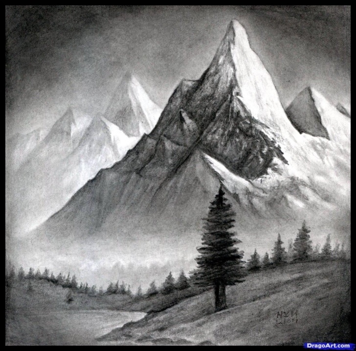 Outstanding Mountain Scenery Sketch Courses How To Draw A Realistic Landscape, Draw Realistic Mountains Photo