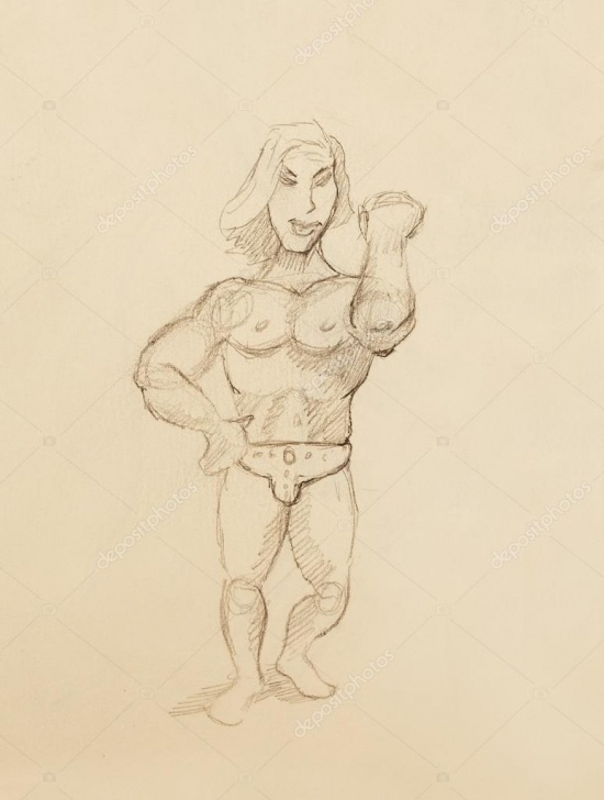 Popular Bodybuilder Pencil Sketch Tutorial Funny Bodybuilder, Pencil Sketch On Vintage Paper. — Stock Photo Pic