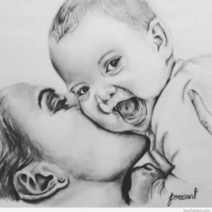 Mother And Son Pencil Drawing